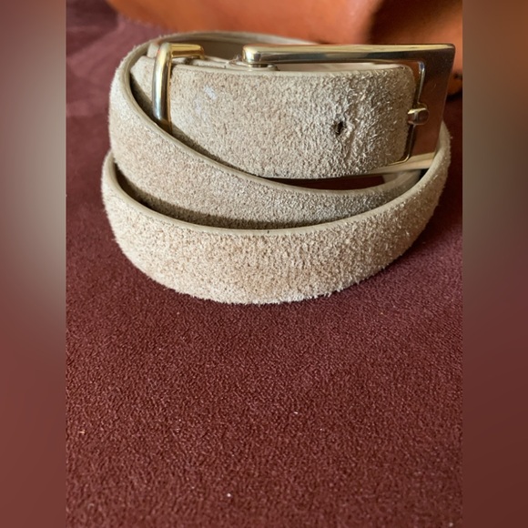 Cream Suede 1” Leather Belt with rectangular Buckle Sz. L - Picture 6 of 9